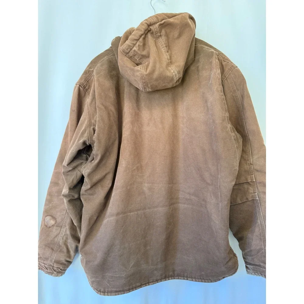 Berne Mens Brown Duck Canvas Sherpa Lined Hooded Work Jacket HJ626BB Large